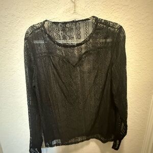 Grace Karin Black Lace Sheer Long Sleeve Blouse size XL